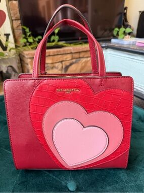 Karl Lagerfeld Maybelle Red & Pink Heart Layered Leather Satchel